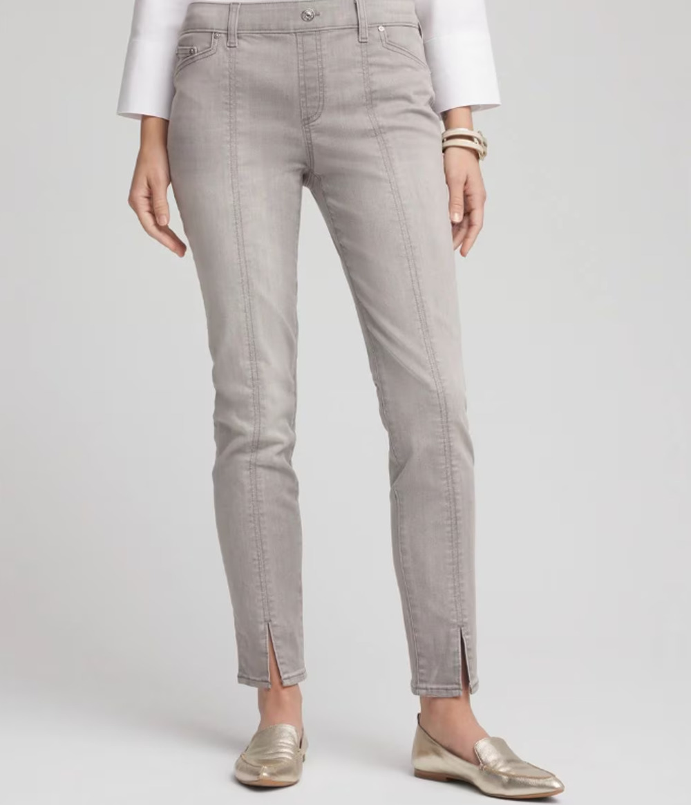 NWT Chicos Silver Pull-On Slim Ankle Jegging Sz 2R US 12 Gray Front Seam Denim